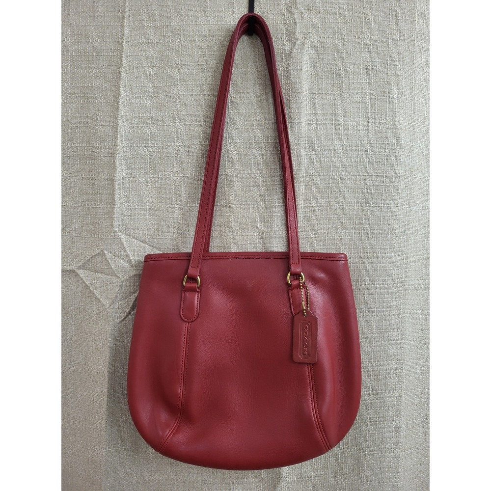 Vintage Coach Red Leather Shoulder Bag Tote L6C 9996 Brass Hardware Medium